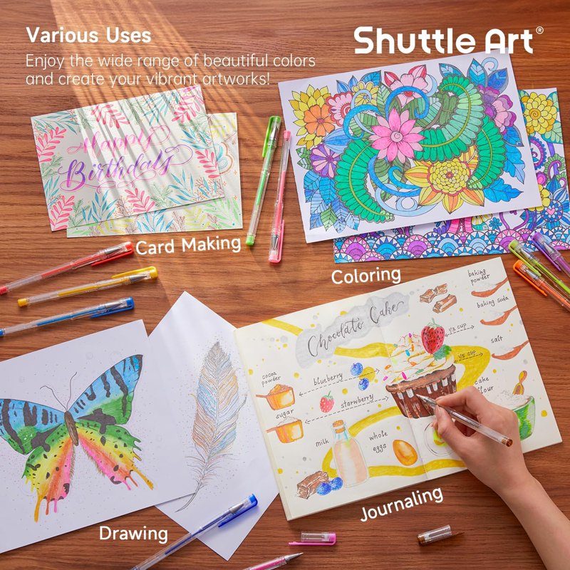 Glitter Gel Pens Set - 40 Colors with Refills for Adult Coloring & Crafting