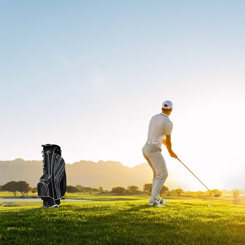 Costway Golf Stand Bag with 6-Way Divider - Black, 8 Pockets, Lightweight Carry