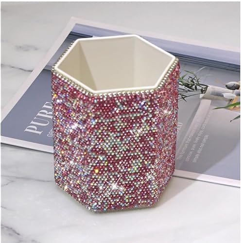 Luxury Crystal Rhinestone Pen Holder Makeup Brush Organizer - Sparkling and Fashionable Desk Organizer for Bling Lovers (Pink)