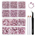 Beadsland 8300PCS Flatback Rhinestones, Pink Rhinestone Round Crystal Rhinestones for Crafts, Mixed 10 Sizes with Wax Pencil and Tweezer Kit, SS3-SS30, Light Rose/Light Pink