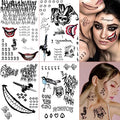 Halloween Temporary Tattoos, 4 Sheets Joker Tattoos Fake Temporary Tattoos Sticker for Men & Women, Perfect for Halloween, Cosplay, Costumes and Party Accessories