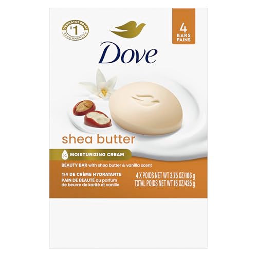 Dove Beauty Bar Soap Shea Butter for Nourished,Radiant Skin,Enriches Skin 3.75 oz,(Pack of 8)