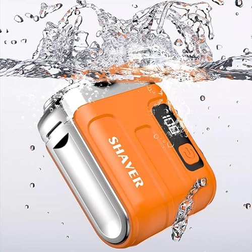 MINI Men's Electric Shaver, Digital Display for Car Use, Wireless Charging, Long Battery Life, Wet/Dry Shaving, Portable Shaver, Light Orange