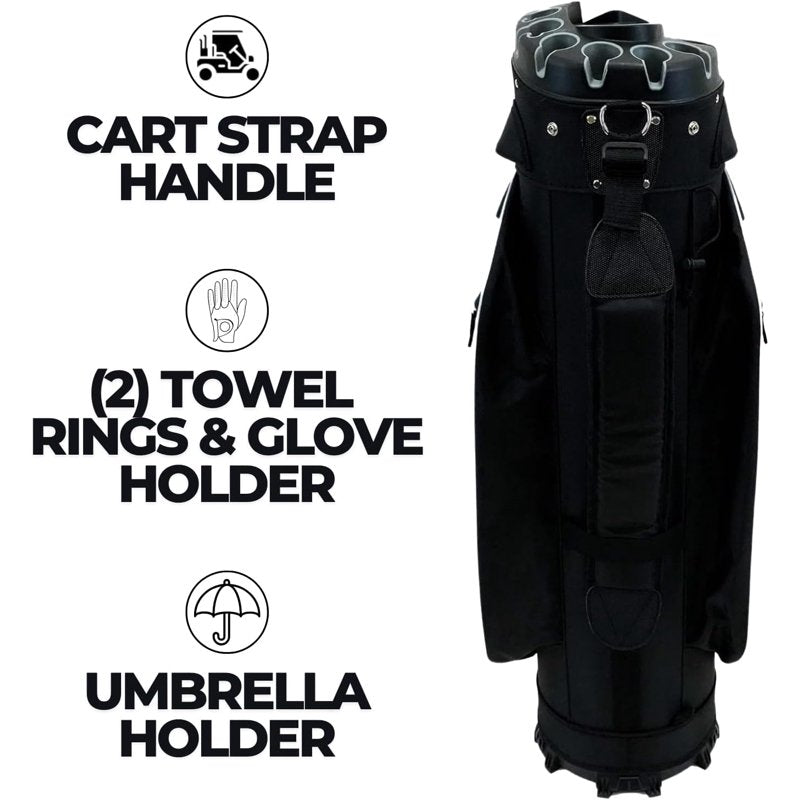 IZZO Vault Golf Cart Bag - Black, 14-Way Top Divider, Putter Well, Anti-Rattle