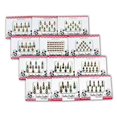 ¢â 12 Packs- 100 Multicolored long Bindis Forehead Tika Face Jewels