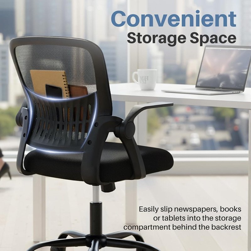 Ergonomic Mesh Office Chair with Flip-Up Arms, Adjustable Lumbar, Space-Saving Design