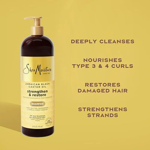 SheaMoisture Strengthen and Restore Shampoo Jamaican Black Castor Oil for Damaged Hair Sulfate-Free 24 oz,(Pack of 2)