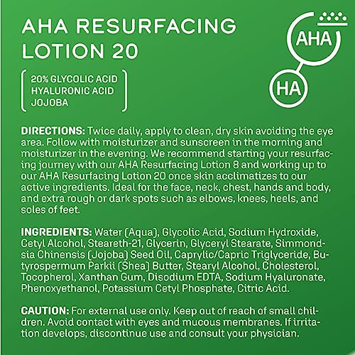 DCL Skincare AHA Resurfacing Lotion 20 with 20% Glycolic Acid, High-Strength Exfoliating Treatment, 1.7 fl oz