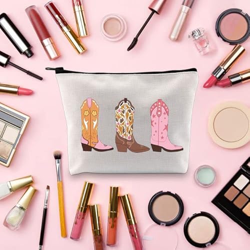 TOBGBE Western Gift Women Cowboy Boots Idea Zipper Pouch Bag Western Cowgirls Cosmetic Bag Western Bags For Women (Cowboy Boots)