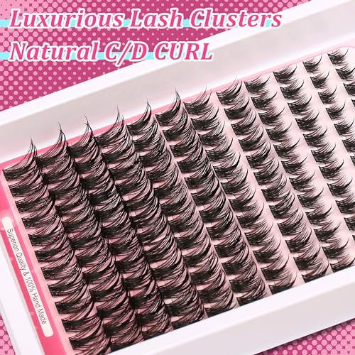 144 PCS Lash Clusters, 8-18mm Mixed Length Individual Cluster Lashes, C/D Curl Wispy Eyelash Extensions, Lightweight & Reusable DIY Lashes for Beginners, Natural to Dramatic Look