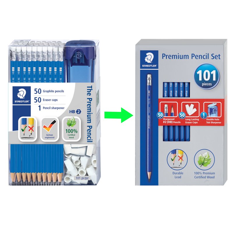 Premium Pencil Set with Sharpener & Erasers - 50 HB #2 Wood Cased Pencils
