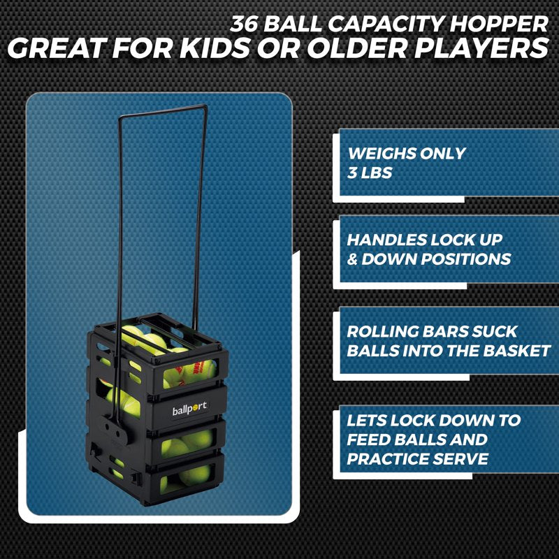 Tennis Ball Pick Up Hopper with 36 Capacity - Lightweight & Durable