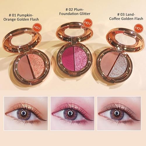 Double Color Matte Eyeshadow Palette - Shimmer Metallic Eye Shadow Powder High Pigment Eye Makeup Palette Natural Waterproof and Nude Eyeshadow Long Lasting (#03 Land-Coffee Golden Flash)