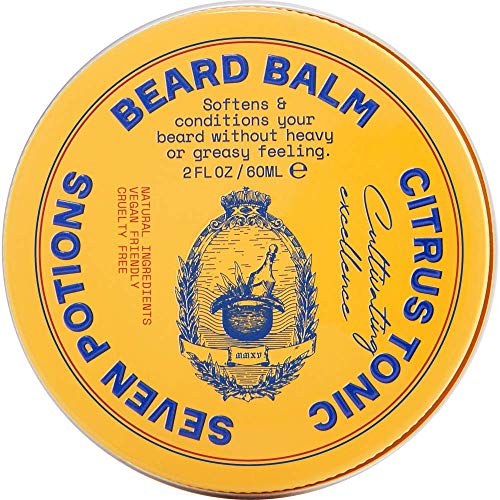 SEVEN POTIONS Beard Balm for Men ? Conditioning Softener to Nourish Skin, Facial Hair, and Stop Beard Itch ? All-Natural, Vegan, Cruelty Free ? Citrus Tonic (2 FL OZ)