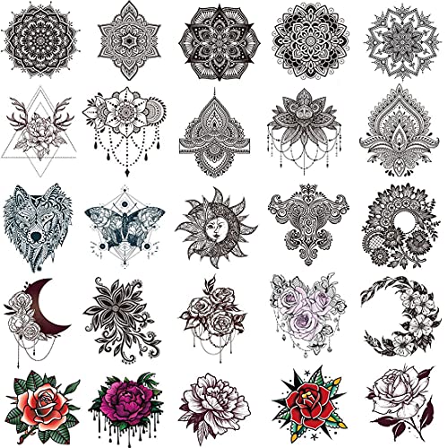 40 Pieces Black Henna Temporary Tattoo Stickers for Women Girls - Lace Indian Mehndi Body Tattoo Sticker for Adults for Arm Leg Hand