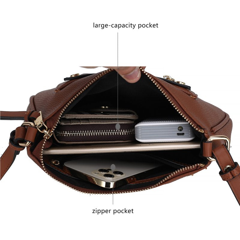 Vegan Leather Crossbody Bag for Women - Compact Daily Shoulder Purse