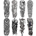 Totem Fake Tattoos Sleeve For Men Women, Full Arm Tribal Polynesian Temporary Tattoo Sleeves Adult, Large Black Hawaiian Viking Dragon Temp Tatoo Sticker Leg Body Art Makeup, 8-Sheet