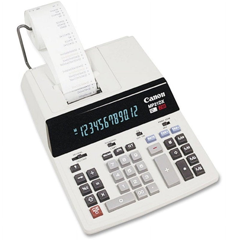 12-Digit White Printing Calculator with Large Keys and Fluorescent Display
