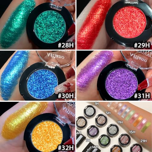 Red Glitter Eyeshadow, Highly Pigmented Shimmer Eyeshadow Red Eye Makeup, Bright Sparkly Fine Pressed Glitter Long Lasting Diamond Metallic Eye Shadow,Silky Waterproof Burgundy Goth Makeup/Highlighter