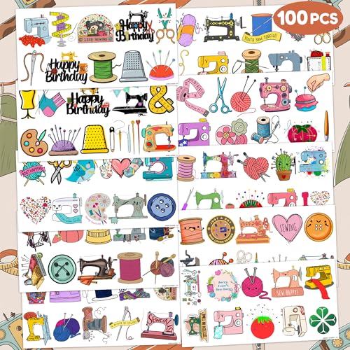 Sewing Machine Temporary Tattoos Sewing Party Decorations Favors Supplies Art Sewing Themed Cute Stickers 10 Sheets 100 PCS Gifts for Baby Girls Boys Class School Carnival