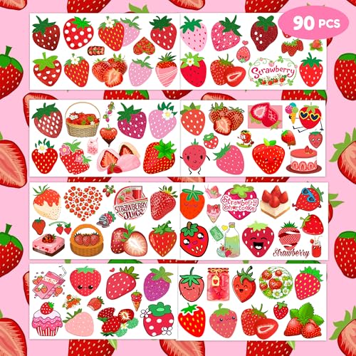 Sweet One Strawberry Themed 1st Temporary Tattoos 90 PCS Party Decorations Favors Supplies Berry First Theme Birthday Cute Fruit Tattoo Stickers Gifts for Boys Girls Kids Class School Prizes Christmas
