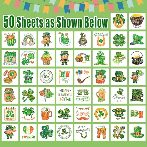 Partywind Glitter St Patrick's Day Tattoos for Decorations, Saint Patrick's Day Accessories for Kids Party Supplies, Irish Shamrock Tattoo Stickers for Green Day Party