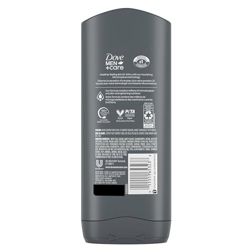 DOVE MEN + CARE Purifying Charcoal + Clay Body and Face Wash with 24-Hour Nourishing Micromoisture Technology Body Wash for Men, 13.5 oz (Pack of 2)