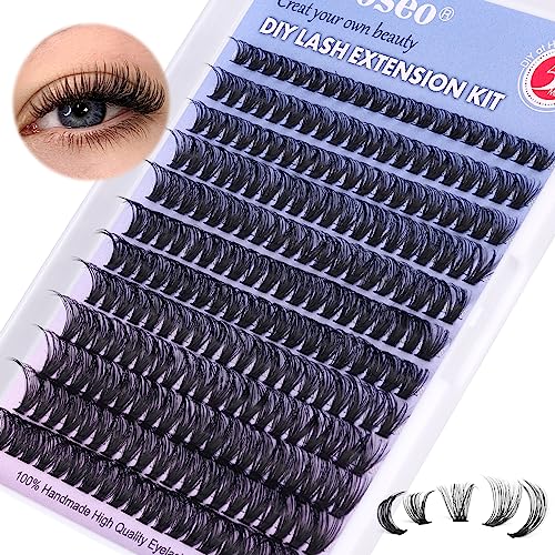 DIY Lash Extension Kit, 240Pcs Lash Cluster Individual Eyelash Extension Kit Natural Volume DD Curly Cluster Lashes with Lash Bond and Seal, Application at Home DIY Eyelash Extensions Kit(50p, 9-16MM)