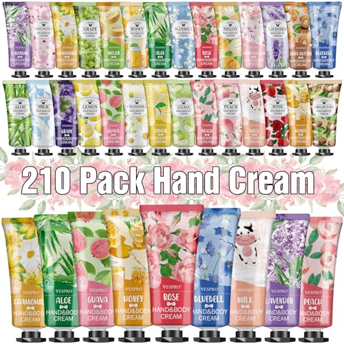 VESPRO 210 Pack Moisturizing Hand Cream Gifts Set, Easter Basket Stuffers, Hand Lotion Travel Size for Dry Cracked Hands, Bulk Hand Lotion for Teacher Gifts, Mom Gifts, Bridesmaid Gifts, Small Gifts