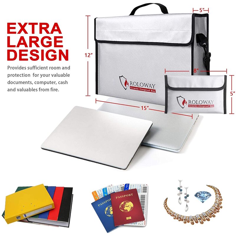 Large Fireproof Water-Resistant Document & Valuables Bag - 15x12x5 inches