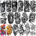 Yazhiji 77sheets Waterproof Temporary Tattoo for Girls or Boys Kids 17sheets Larger Half Arm Wolf Tiger Lion Fake Tattoos for Men or Women And 60 sheets Tiny Flower Snake Rose Sunflower Tattoo Sticker
