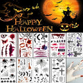 Halloween Tattoos Day of the Dead Temporary Tattoos Face Fake Stickers for Halloween Party Decoration 9sheet Spider Scar Skull Body Makeup Decals