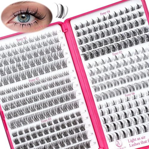 Lash Clusters Kit Manga Lash Clusters D Curl Lashes Clusters Anime Lashes Ultra-Thin Invisible Band 0.05mm Eyelash Extension Kit DIY at Home