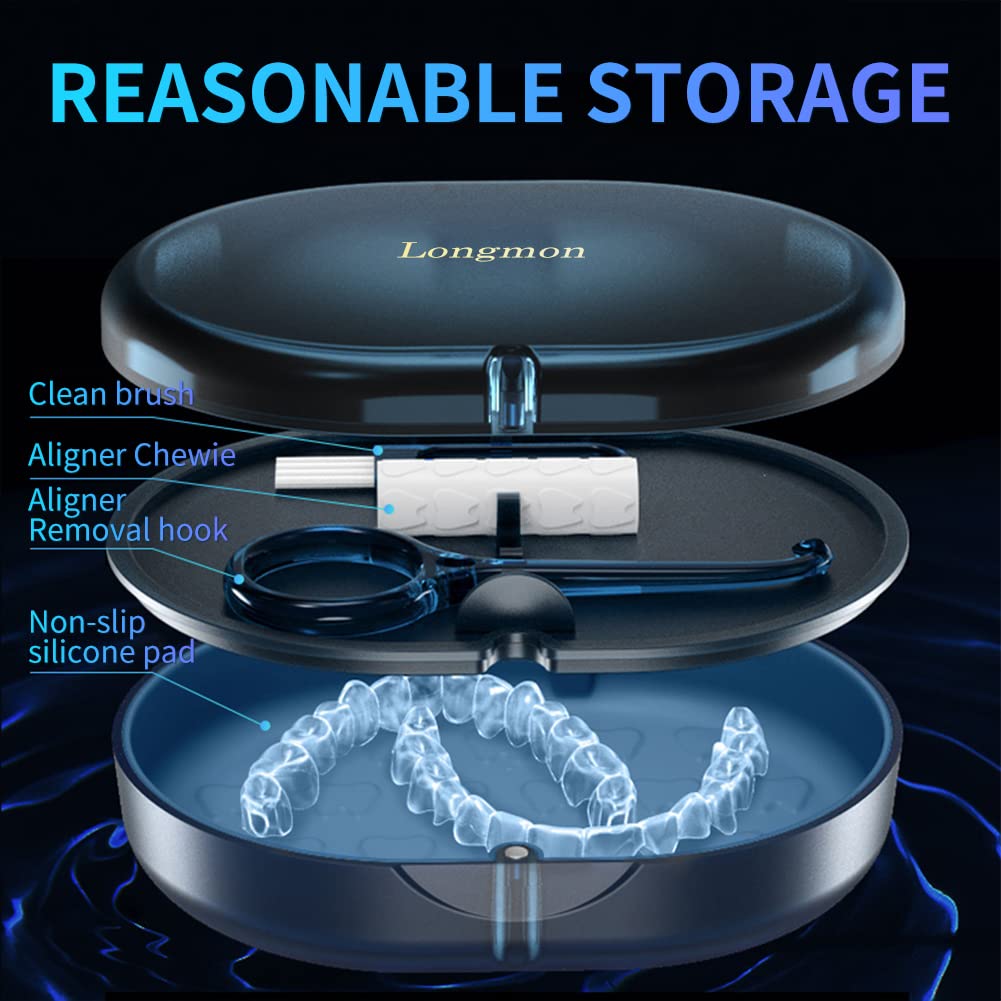 Orthodontic Retainer Storage Case with Cleaning Brush, Mirror & Chewing Tool - Double Layer Design