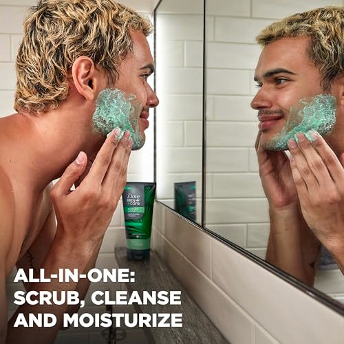 DOVE MEN + CARE Body and Face Scrub Costal Cedar Deeply Exfoliates for Hydrated & Nourished Skin 100% Gentle Cleanser, No Sulfate Cleansers or Parabens, 98% Biodegradable Formula 9 oz