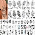 GLARYYEARS Floral Temporary Tattoo, 48-Pack Large + Small size Realistic Flower Tattoos, Mix Design Variety Pack Fake Tattoo Stickers for Women Girls Adults, Long-lasting Body Tattoos for Party