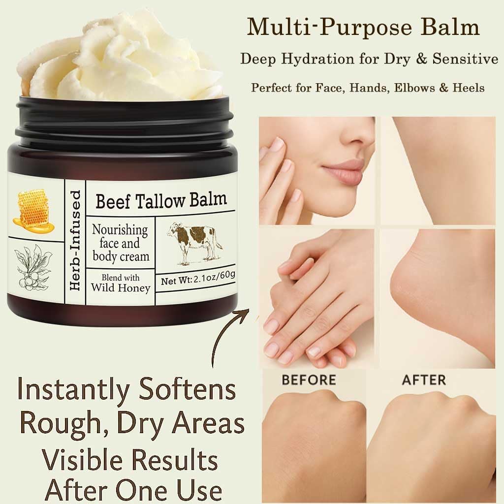 URQT Beef Tallow for Skin - Organic Grass-Fed Whipped Beef Tallow and Honey Balm - Deeply Moisturizing for Face & Body - Natural Skin Care for Soft, Supple Skin