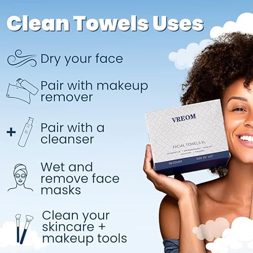 Disposable Face Towels XL, Biodegradable Facial Towels, Makeup remover towel, Super Soft, Thick Cleaning Washcloths,10in x 12in - 50Ct 1 Box
