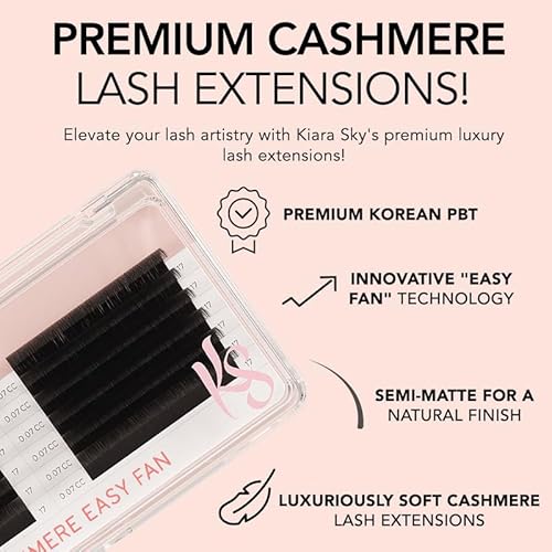 KIARA SKY LASH Premium Cashmere Easy Fan Lash Extensions | Soft Semi-matte natural finish | Fans like Butter | For Professional Eyelash Extensions Use Only | Black, (C-0.03-13mm)
