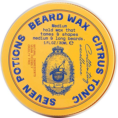 SEVEN POTIONS Beard Wax for Men ? Medium Hold Styling Wax to Shape And Nourish Your Beard ? All-Natural, Vegan, Cruelty Free ? Citrus Tonic (1 FL OZ)