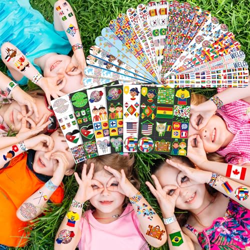 96 PCS World Flag Party Favors ? 72 Pre-Cut Temporary Tattoos & 24 Slap Bracelets for Kids, Multicultural Birthday Supplies & Classroom Rewards
