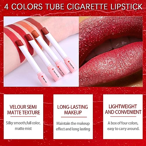 Charm Kiss 4 Colors Matte Lipstick Popular Set, Long Lasting 24 Hours Non-Sticky Velvet Lipstick