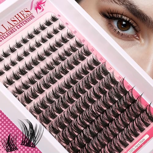 144 PCS Lash Clusters, 8-18mm Mixed Length Individual Cluster Lashes, C/D Curl Wispy Eyelash Extensions, Lightweight & Reusable DIY Lashes for Beginners, Natural to Dramatic Look