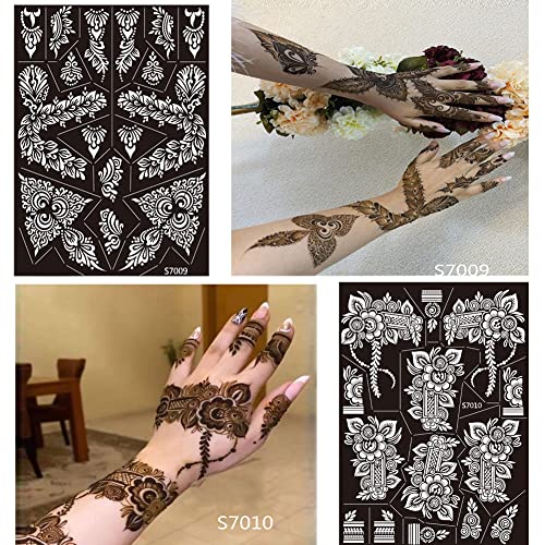 10 Sheets Henna Tattoo Stencils 10 Pair Arm Hand Tattoo Template Temporary Indian Arabian Glitter Airbrush Tattoo Stickers for Face Body Paint DIY (Black)