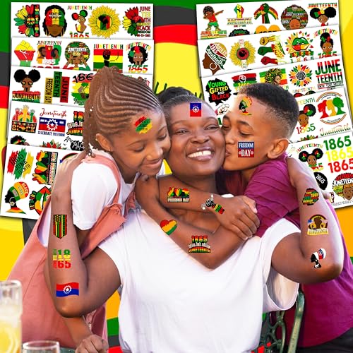 96 PCS Juneteenth Temporary Tattoos ? African American Party Decorations, Black History Month Supplies, Afro American Stickers for Kids Adults Party Favors Gifts Decor