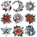 9 Sheets Women Hand Back Red Rose Black Flower Sun Moon Butterfly Totem Temporary Tattoo Stickers