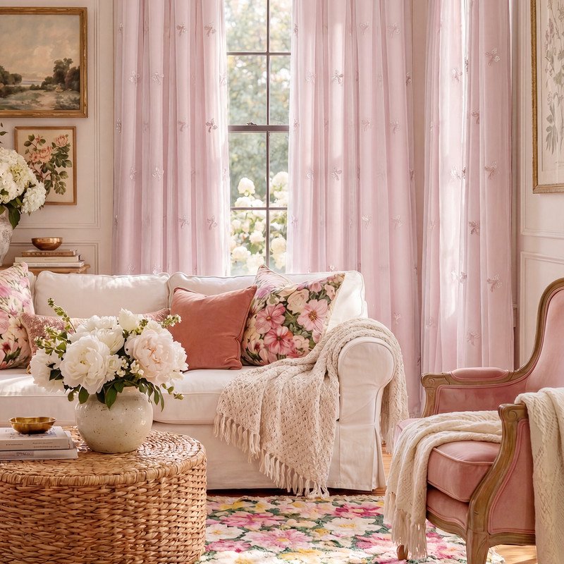 Blackout Pink Curtain for Girls' Bedroom - Insulated Romantic Window Drape, 2 Panels