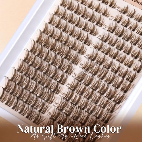 Brown Cluster Lashes Wispy Eyelash Clusters Spiky Brown Lash Extension Natural Look CD-curly Cluster Eyelash Extension 10-16MM Individual Lashes by Newcally