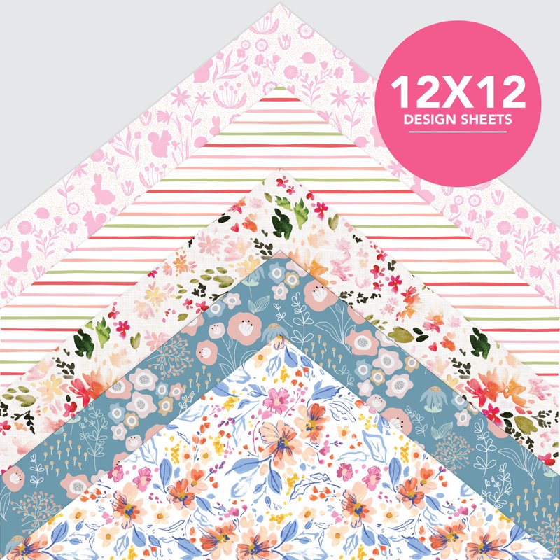 Garden Flower Scrapbook Paper Pad - 50 Sheets, 25 Designs, 12x12 Inches