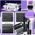DIY Lash Extension Kit 750Pcs D Curl Individual Lash Clusters Eyelashes Extension Set with Lash Bond&Seal Glue Remover Tweezers Lash Brush Applicator Mirror Lash Storage Box